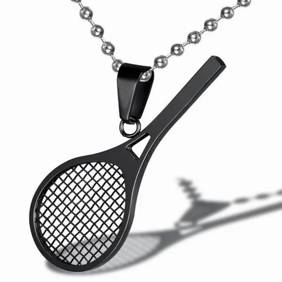 Black Tennis Racket Charm Necklace US Open, Wimbledon, Federer, Nedal, Djokovic - Picture 6 of 6